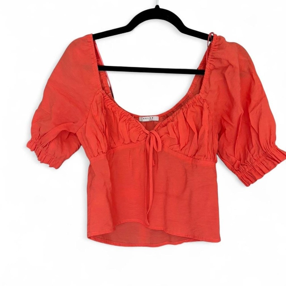 Favlux orange top short balloon sleeve tshirt tie front Size L